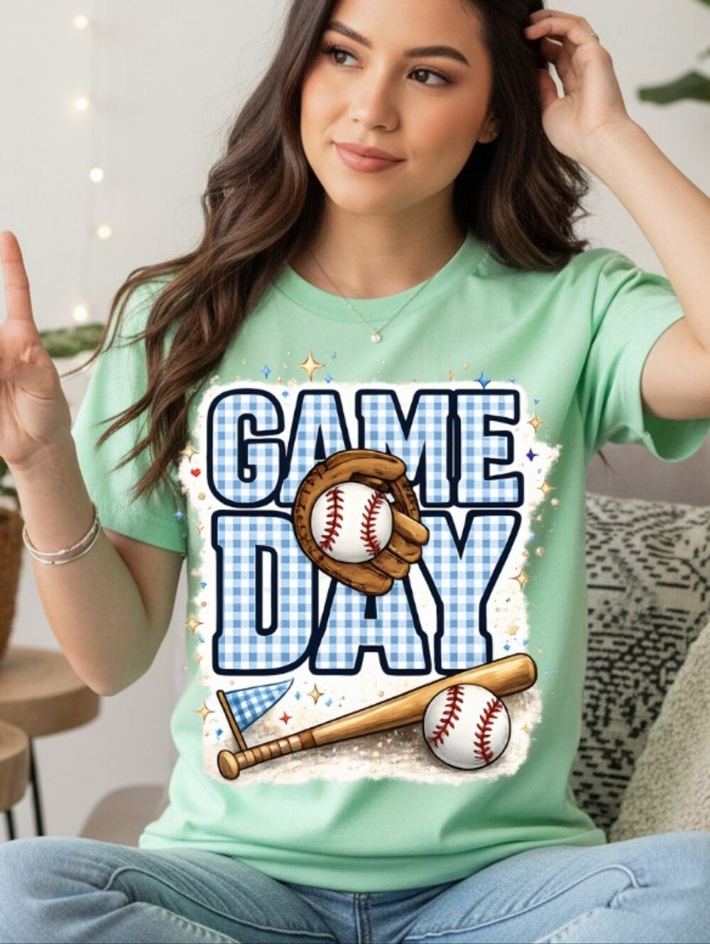 Gildan Mint Green Game Day Baseball Graphic Tee